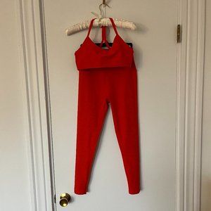 Beyond Yoga Midi High-Waisted Leggings & Sports Bra Set Size M Flame Red/Orange